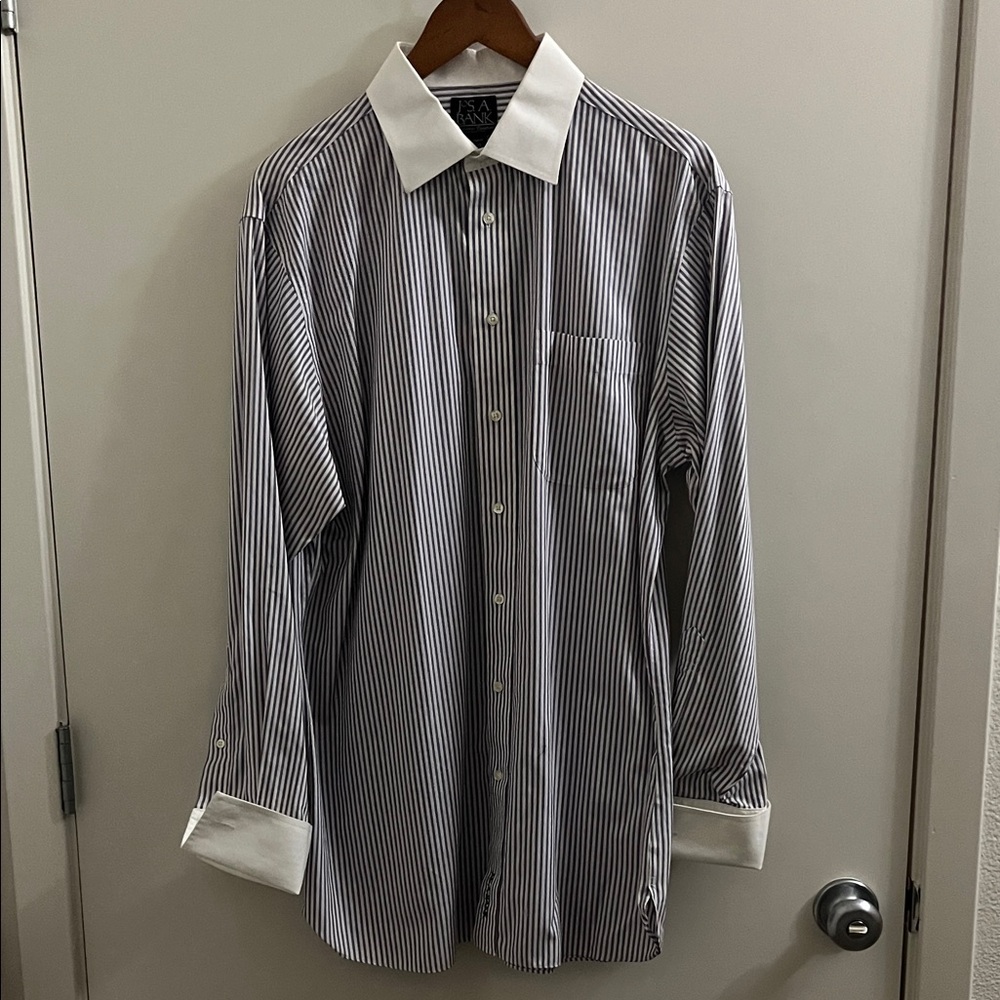 Jos. A. Bank Navy and White Striped Dress Shirt